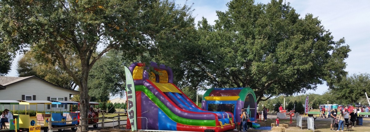 Bounce house and slides at Old Time Christmas Tree Farm
